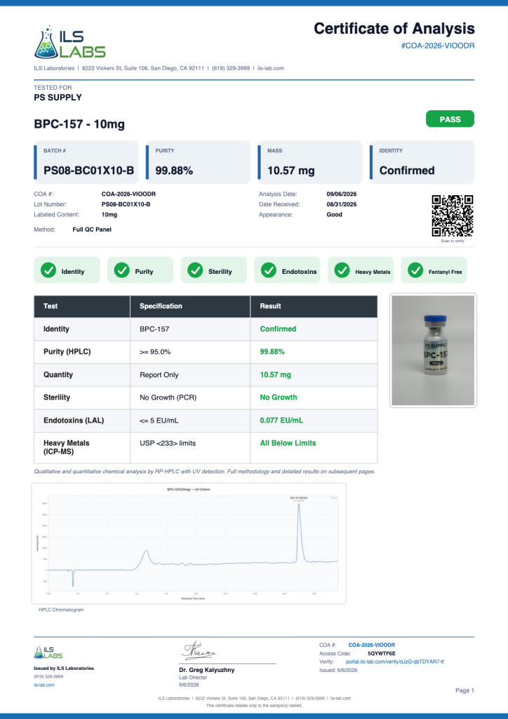 BPC-157 10mg COA summary
