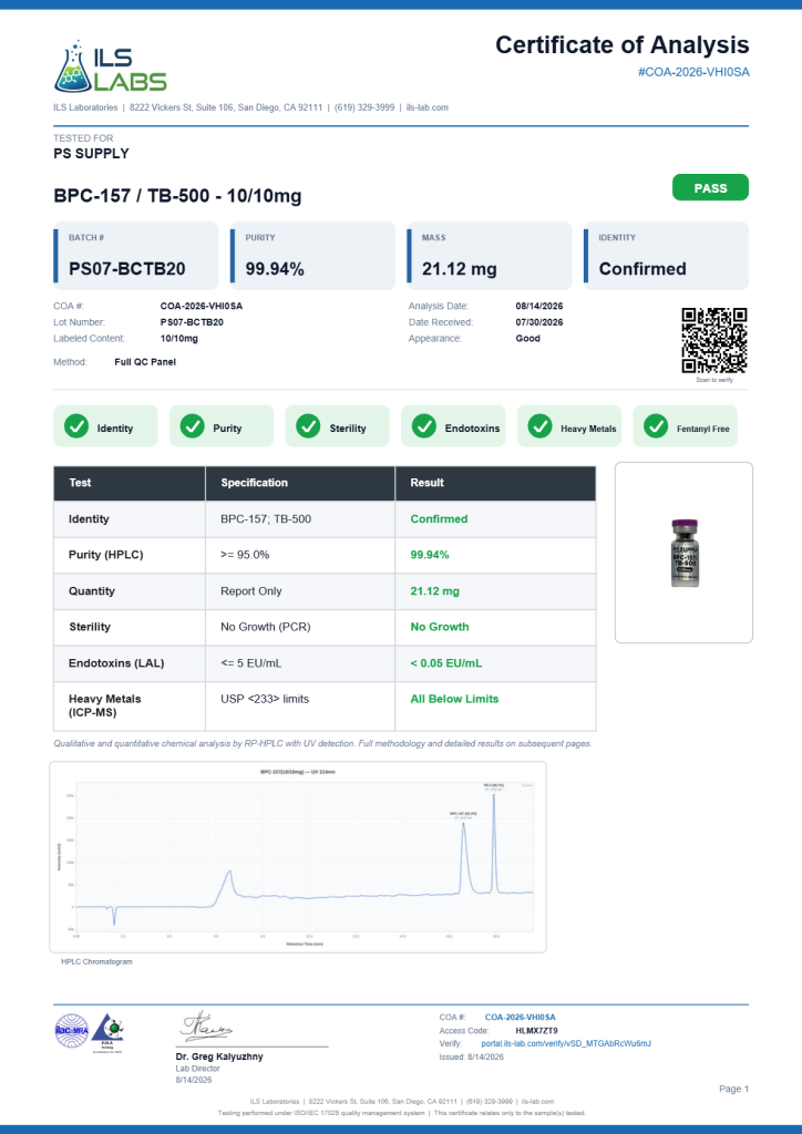 BPC-157 / TB-500 10/10mg COA summary
