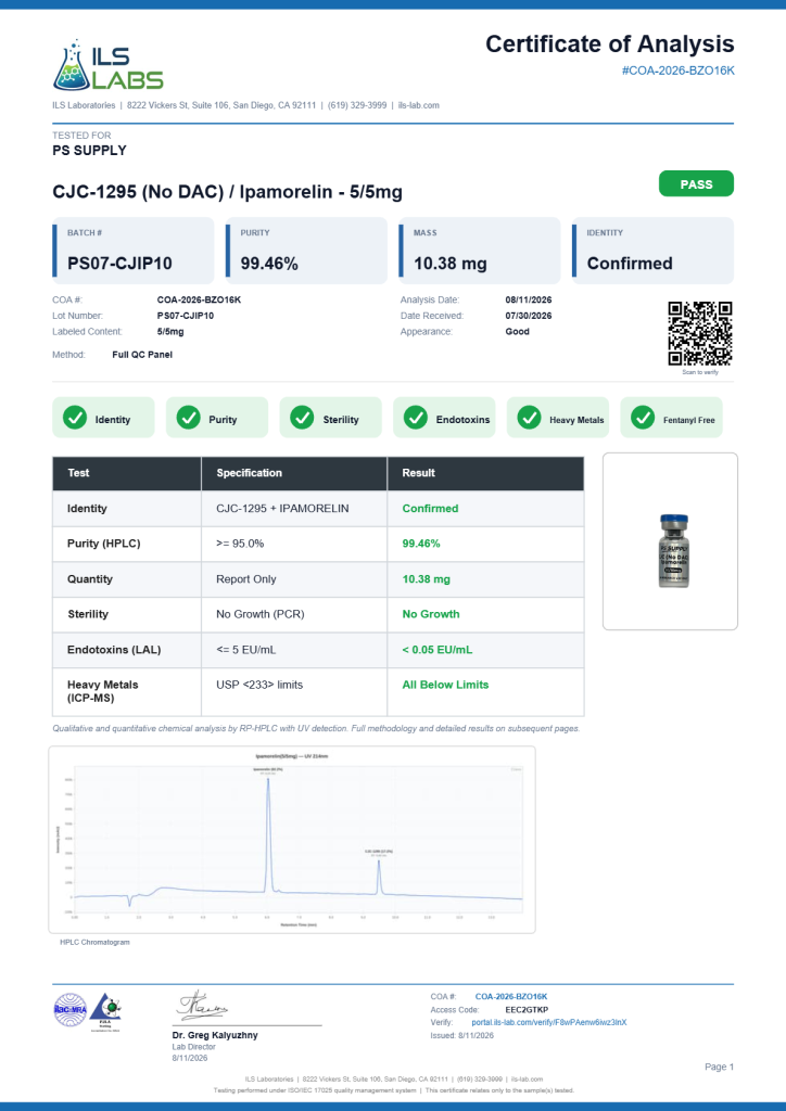 CJC-1295 (No DAC) / Ipamorelin 5/5mg COA summary
