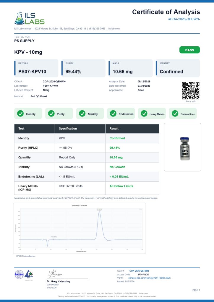 KPV 10mg COA summary