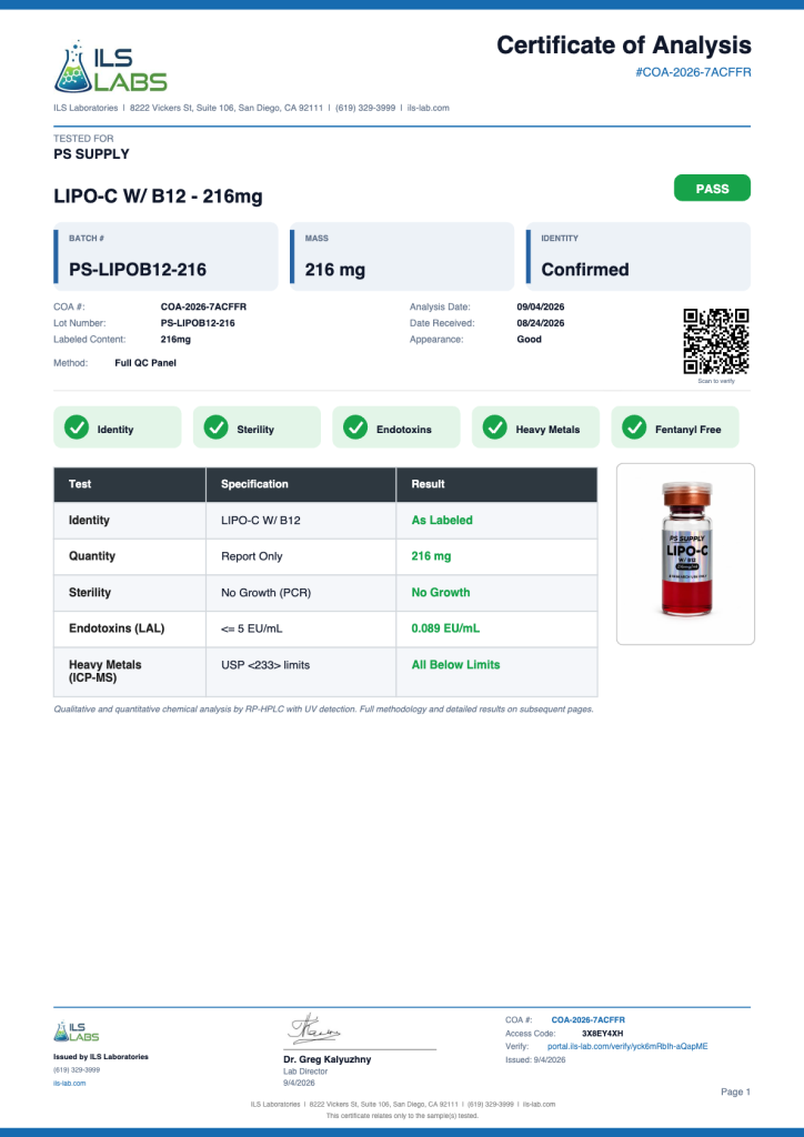 Lipo-C with B12 216mg COA summary