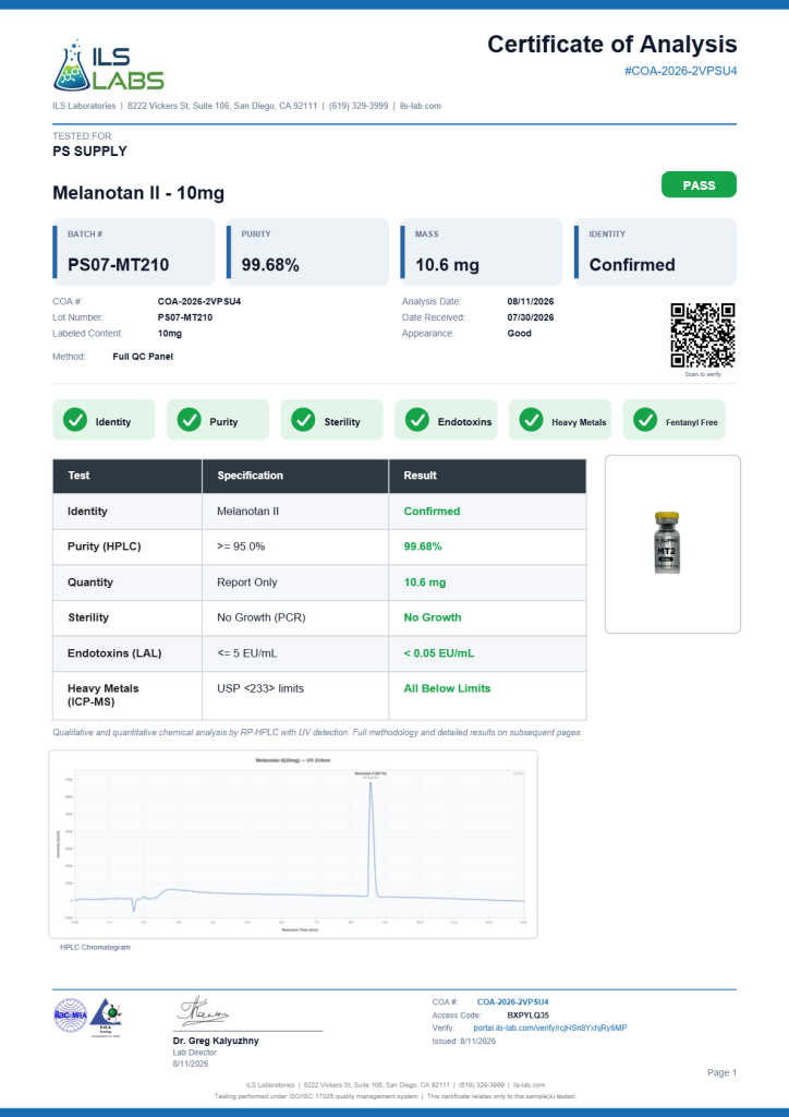 Melanotan II 10mg COA summary
