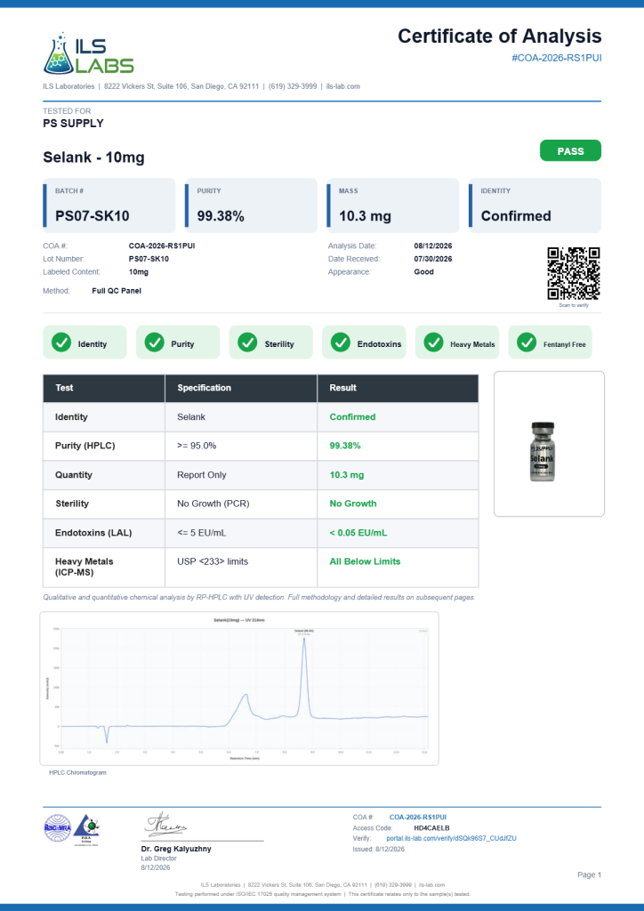 Selank 10mg COA summary
