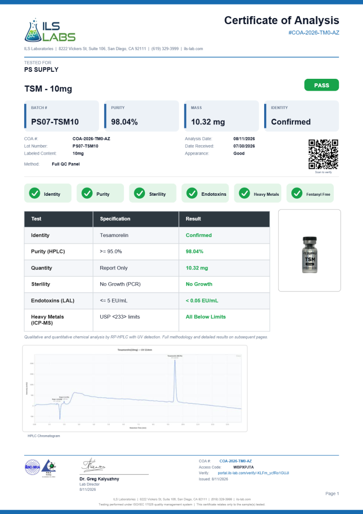 TSM (Tesamorelin) 10mg COA summary